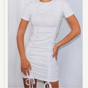 PrettyLittleThing White Ruched Mini Dress